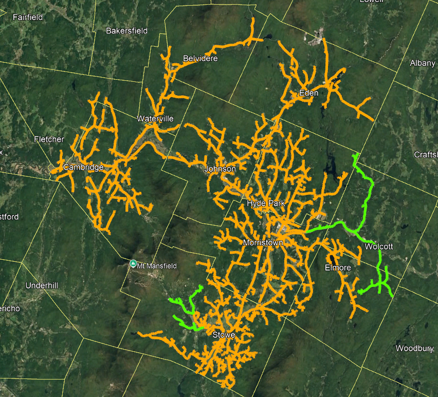 Map of Lamoille FiberNet broadband network